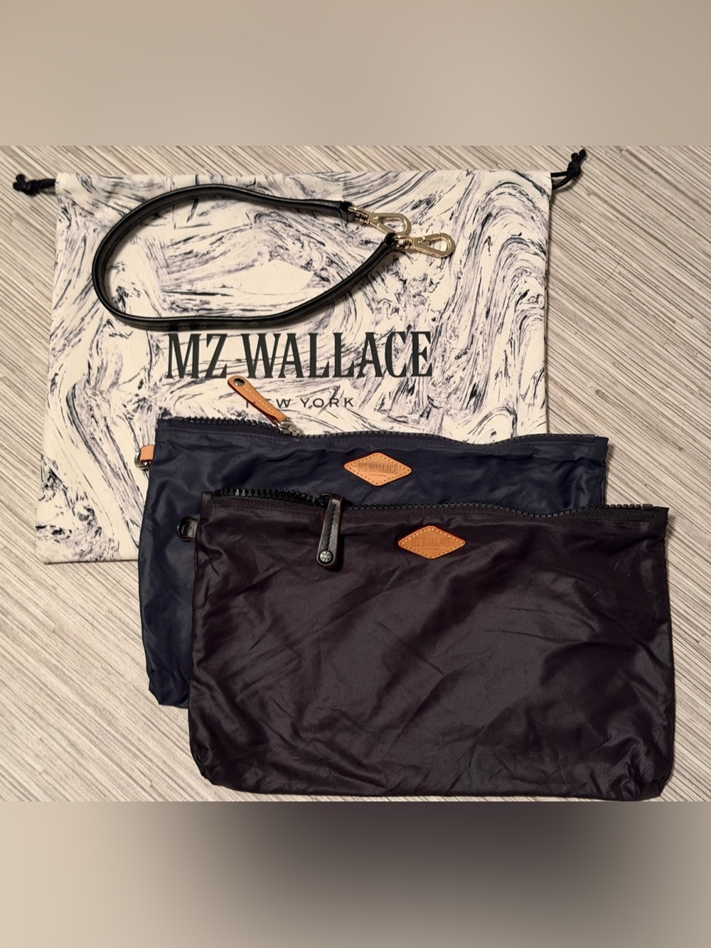 MZ Wallace 2 Pouches & Leather Strap (Blue ) with Dust Bag